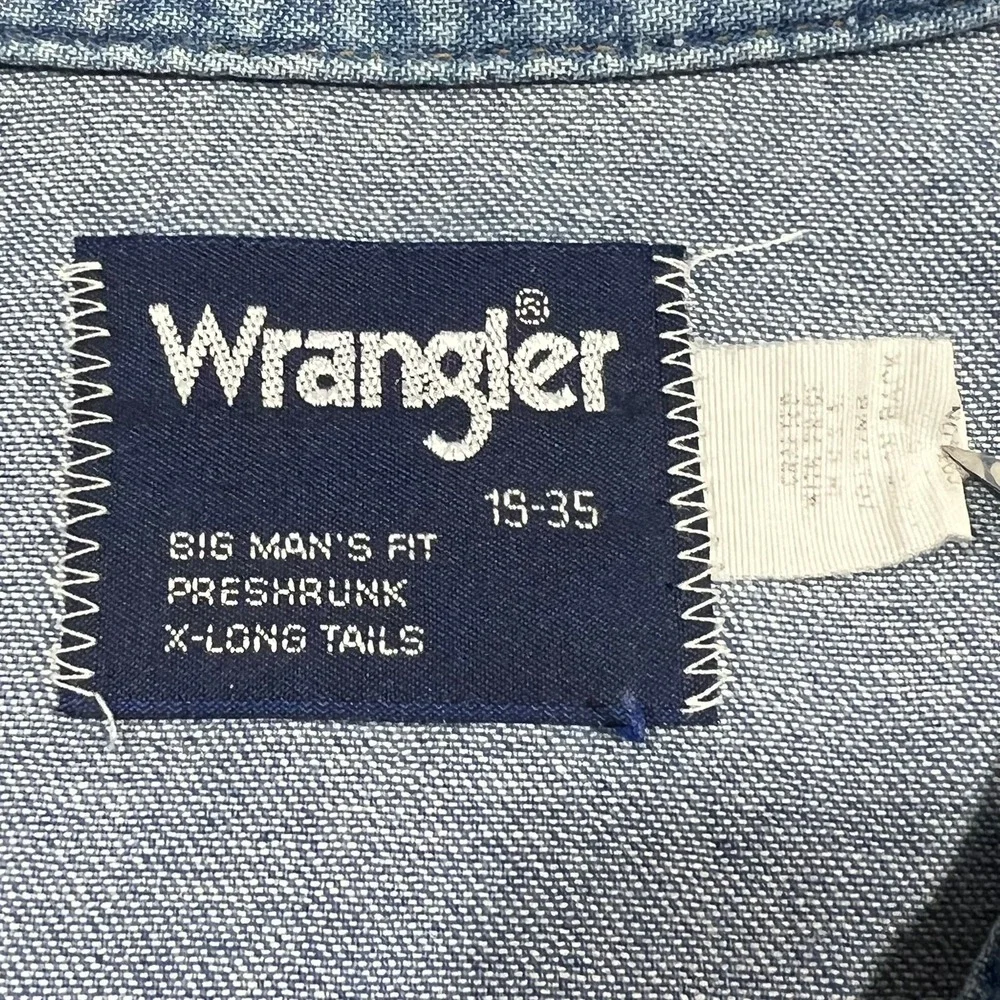 Wrangler Denim Western Shirt X-Long Tails Pearl Snap Big Man Fit Blue Mens 19-35